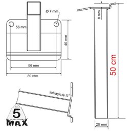 Suporte Refletor Inclinado Parede Braço 50 Cm Branco - 3
