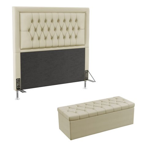Kit Cabeceira Decorativa Para Cama Box Pegasus e Calçadeira Sagitarius 140 Para Cama de Casal Sued B