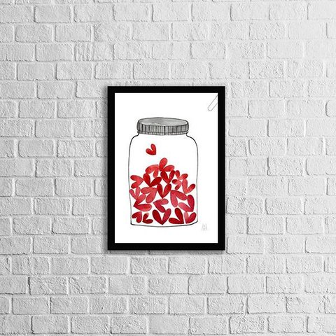 Quadro Amor no Pote 24x18cm - com vidro:Madeira branca