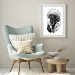 Quadro Preto Velho - Desenho Preto e Branco - 60x48cm:madeira Branca - 2