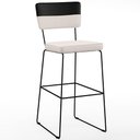 Ver imagem 3 de Kit 06 Banquetas Altas Sala de Jantar Allana L02 Faixa Corano Preto Linho Cru - Lyam Decor