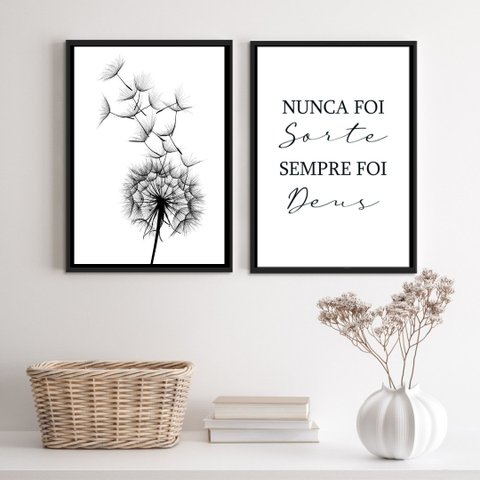 Kit 2 Quadros Minimalistas Nunca Foi Sorte foi deus 24x18cm:madeira Branca