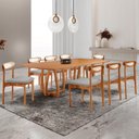 Ver imagem 1 de Conjunto Mesa de Jantar Tampo 240cm Barril Laminado Ello e 8 Cadeiras Mônaco Premium Natural Cinamomo/Quartzo Marrom