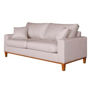 Sofá 3 Lugares Confortável com Base Resistente Madeira Linho Cor:bege