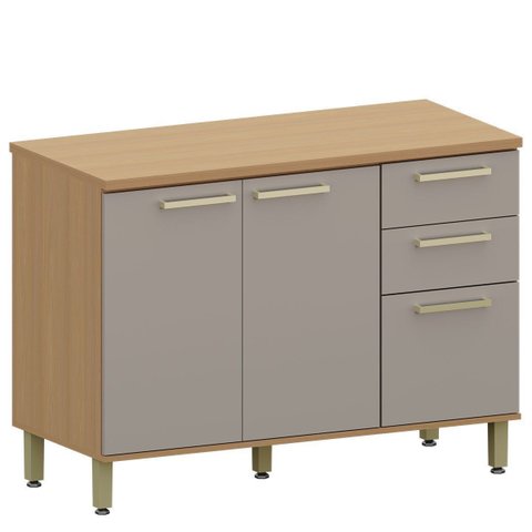 Balcão para Cozinha 100% MDF 120 cm 3 Portas 2 Gavetas Dulce Freijó/Cinnamon