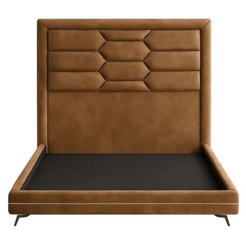 Cama Casal Pés Ferro Otto com Cabeceira Roma Corano Caramelo Bouclé Off White - Nexta Casa