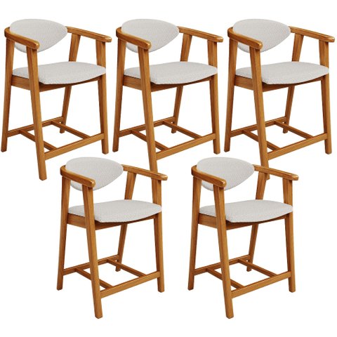 Kit 05 Banquetas Baixa Cozinha Sala de Jantar Bancada Cecília L02 Bouclê Cru - Lyam Decor