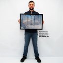 Ver imagem 2 de Quadro Decorativo Caixa Alta com Vidro Abstrato Mármore Azul TaColado Moldura Branca 40x60cm