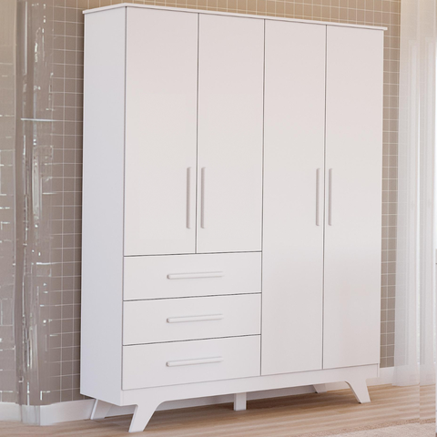 Guarda-roupa de Bebê 4 Portas 3 Gavetas Retrô 100% Mdf Faura