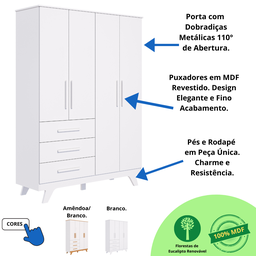 Guarda-roupa de Bebê 4 Portas 3 Gavetas Retrô Móveis Peroba - 3