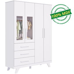 Guarda-roupa de Bebê 4 Portas com Vidro 2 Gavetas Retrô Móveis Peroba - 4