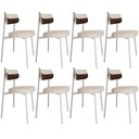Ver imagem 1 de Kit 08 Cadeiras Estofada para Sala de Jantar Astrid Branco C01 Linho Palha Courino Whisky - Lyam Dec
