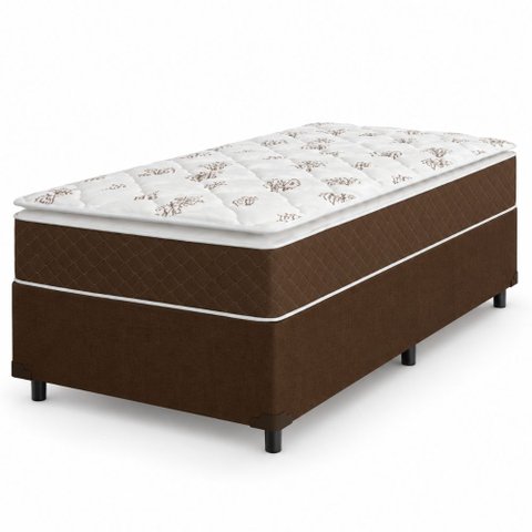 Cama Box Solteiro Colchão Molas Ensacadas Pillow Top Martino 88x188x63cm Marrom/Branco Umaflex