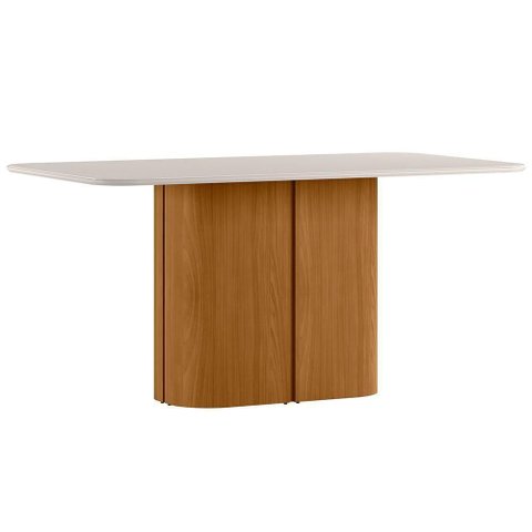 Mesa de Jantar 6 Lugares Retangular Tampo Vidro Verbena N01 Ypê Off White - Lyam Decor