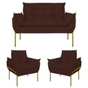 Ver imagem 1 de Kit 02 Poltronas + Namoradeira Reforçada Opala Metal Dourado Marrom