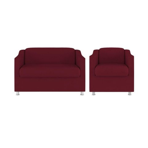 Kit Sofá Namoradeira + Poltrona Tilla Recepção Sala Tecido Marsala