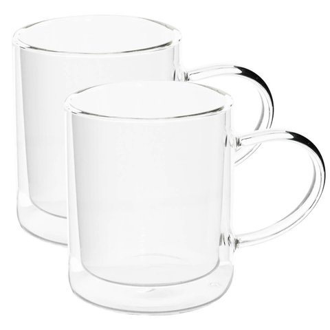 Jogo 2 Canecas de Vidro Parede Dupla Grande Café Chá 320ml