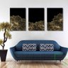 Quadro Decorativo Moderno Trio Flores Douradas Preto Sala - 2