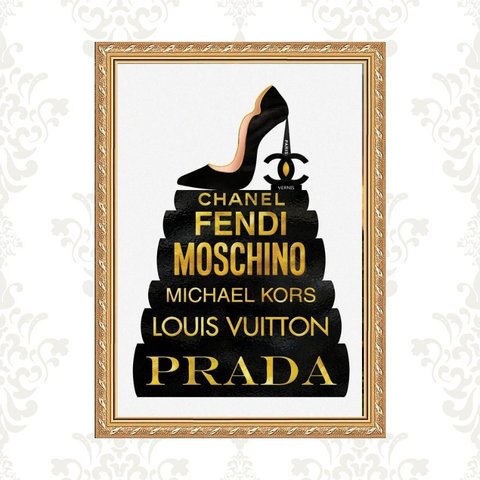 Quadro Moldura Dourada Livros Moda Fashion 45x34cm:com Vidro