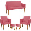 Ver imagem 1 de Kit Namoradeira Decorativa + 2 Poltronas Para Sala Reforçadas + 2 Puff Redondo Suede Rosê
