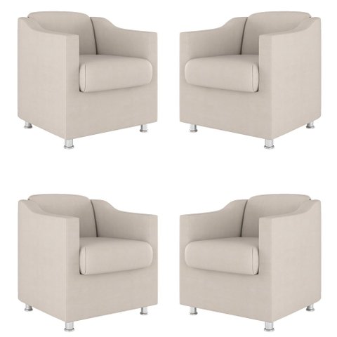 Kit 4 Poltronas Decorativas Clinica Sala Recepção Tecido Suede Cor:Bege