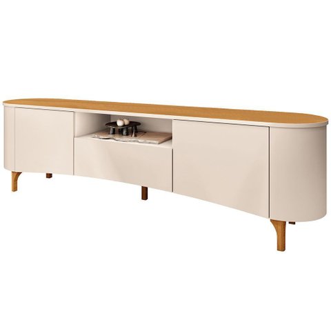 Rack para Sala de Estar TV 80 pol Orgânico 201cm Martina B01 Off White Cinamomo - Lyam Decor