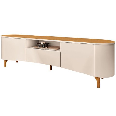 Rack para Sala de Estar Tv 80 Pol Orgânico 201cm Martina B01 Off White Cinamomo - Lyam Decor