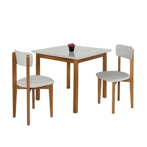 Mesa de Jantar Base Madeira Maciça com 2 Cadeiras Elisa Ideal para Apartamenteo 90x90 Off White