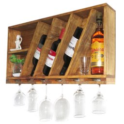 Bar Rústico com Colmeia para 4 Garrafas e Até 6 Taças Pinus Ipê - 4