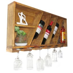 Bar Rústico com Colmeia para 4 Garrafas e Até 6 Taças Pinus Ipê - 6