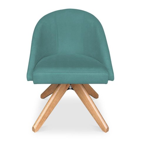 Poltrona Cadeira Giratória Bela Suede Azul Turquesa Base de Madeira - Pallazio
