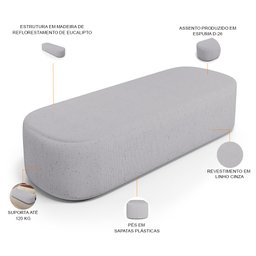 Puff Decorativo Orgânico para Living Quarto 160cm Doha W01 Linho Cinza - Lyam Decor - 4