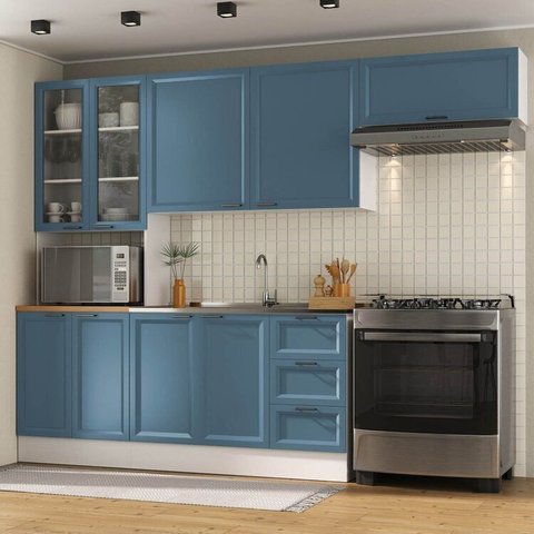 Cozinha Compacta 4 Peças 1 Paneleiro Duplo 2 Aéreos 1 Balcão Soho CabeCasa MadeiraOriginals Azul/Branco