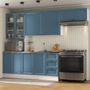 Ver imagem 1 de Cozinha Compacta Planejada 4 Peças 1 Paneleiro Duplo 2 Aéreos 1 Balcão Soho CabeCasa MadeiraOriginals Azul/Branco