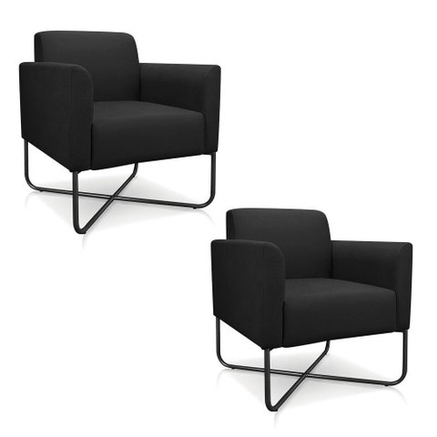 Kit 02 Poltronas Marisa Suede Base X Industrial Preta