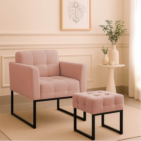 Poltrona Sala e Puff Decorativo Industrial Elisa Veludo D03 - D’Rossi
