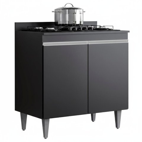 Balcao com Tampo 2 Portas Ellen 80 Cm Preto Eratto Moveis