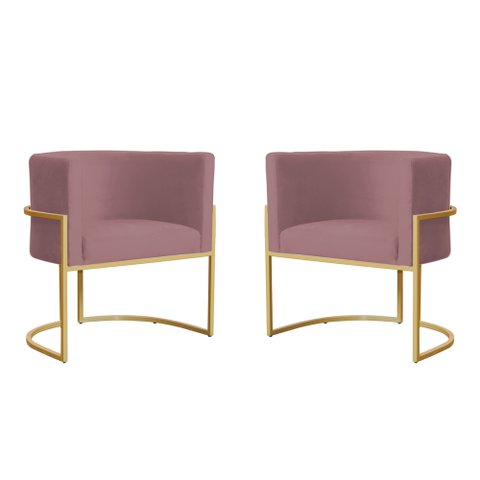 Kit 2 Poltronas Decorativa Sala de Estar Luana Base Gold Veludo Rosê - Montanaris Decor Md Montanari