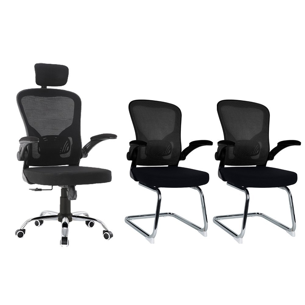 Kit Cadeiras Escritório 1 Presidente E 2 Fixas Confortável - 2