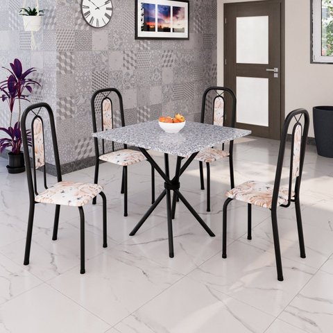 Conjunto para Sala de Jantar com 4 Cadeiras Lívia Preto/Bege