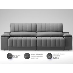 Sofá com Porta Copos Carregador USB Ret Rec Murano 2,30m Velosuede Grafite - NETSOFAS - 4