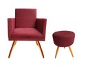 Ver imagem 1 de Kit Poltrona Decorativa Bia + Puff Redondo Suede Marsala Pés Madeira Ms Decor