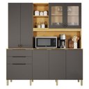 Ver imagem 1 de Armário de Cozinha Apolo 7 Portas 3 Gavetas MDF-MDP 180cm Cinamomo Grafite