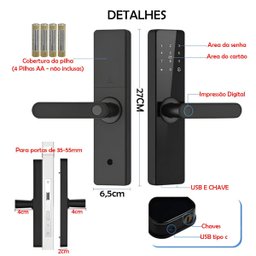 Fechadura Eletronica Digital Senha Biometria Cartao Acesso Chave Porta Segurança Residencia Casa Esc - 4