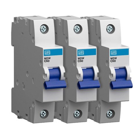 Kit 3x Disjuntores Monopolares Weg 50a 5ka Curva C Din Mdw-c50