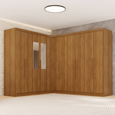 Guarda-Roupa de Canto com Espelho Modulado 11 Portas 4 Gavetas Espanha Marrom/Cinamomo