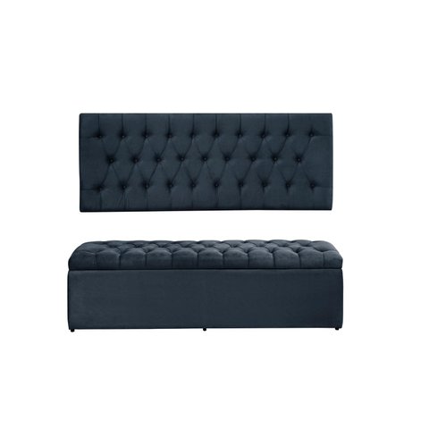 Cabeceira e Calçadeira Imperatriz 193 cm Suede Azul Marinho