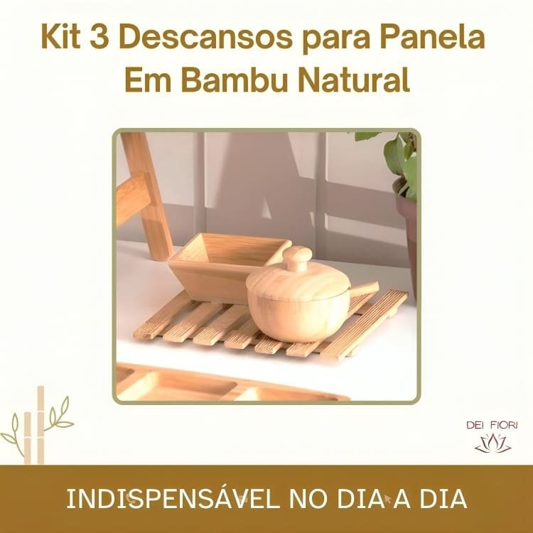 Kit 3 Descansos P/ Panelas em Bambu Natural Madeira Duravel Ecologico Resistente Sustentavel Cozinha - 6