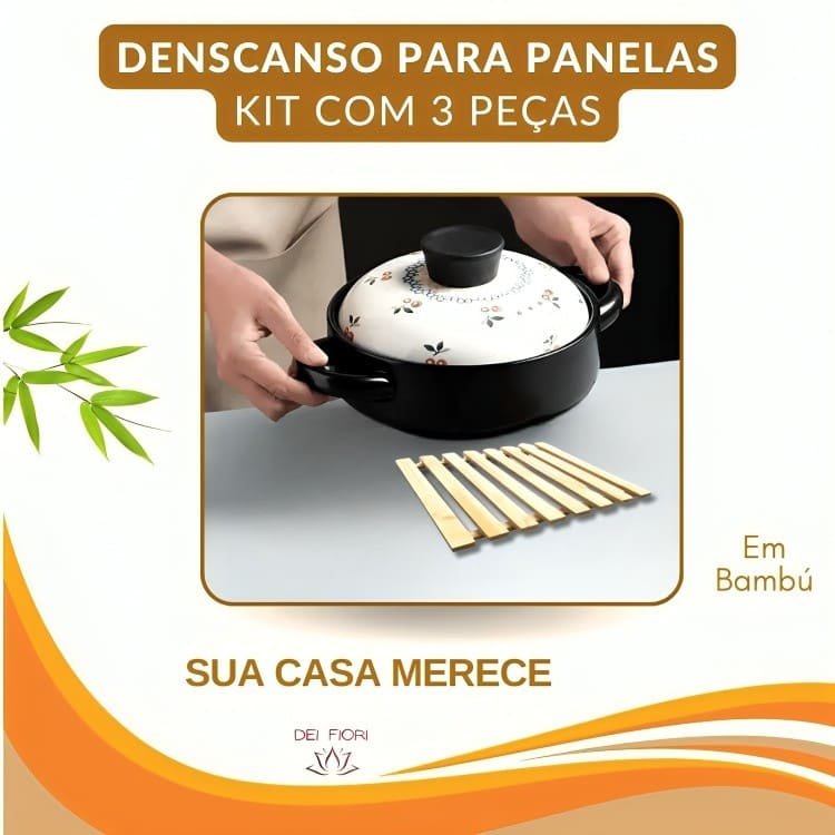 Kit 3 Descansos P/ Panelas em Bambu Natural Madeira Duravel Ecologico Resistente Sustentavel Cozinha - 5