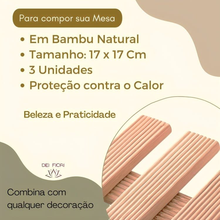 Kit 3 Descansos P/ Panelas em Bambu Natural Madeira Duravel Ecologico Resistente Sustentavel Cozinha - 3